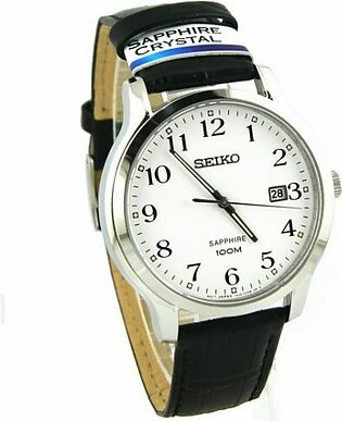 Seiko white dial men’s wrist watch with date leather straps