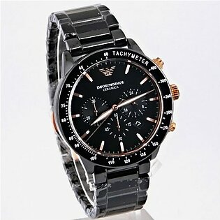 Emporio Armani ceramica Men’s Wrist Watch In Black Dial With Date And Steel Black Bracelet