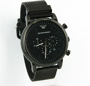 Emporio Armani black wrist watch for men with date chronograph all stainless steel