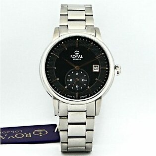 Royal London Men’s Wrist Watch In black Dial With Date in stainless steel Bracelet and case