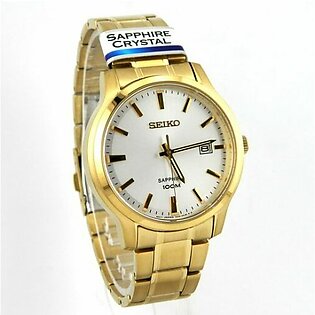 Seiko men’s wrist watch in golden color silver dial with date