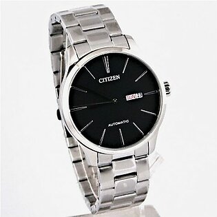 Citizen Automatic Wrist Watch For Men In White Black With Date And With Steel Bracelet