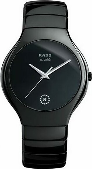 Rado True jubile mens wrist watch in black dial with date in all black ceramics chain