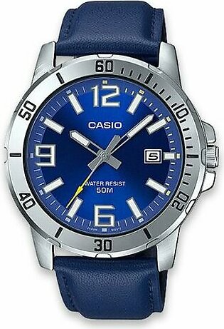 Casio Dress analog wrist watch for men in blue leather strap