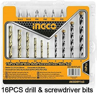 Ingco AKSDB9165 16PCS drill bits & screwdriver bits set