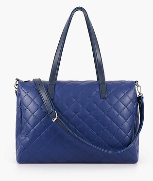 Blue quilted carryall tote bag