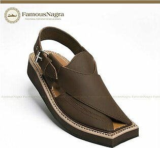 Peshawari Chappal / Sandal – Kaptaan Chappal – Gents – Genuine Leather – Matt Brown – Soft Insole – Thick Tyre sole – Art 600
