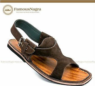 Kohati Chappal / Sandal – Gents – Suede / Sabar Leather – Matt Brown – Leather Insole – Thin Tyre sole – Art 871