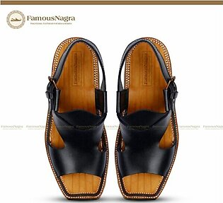 Kohati Chappal / Sandal – Gents – Genuine Leather – Black – Rexine Insole – Thin Tyre sole – Art 163