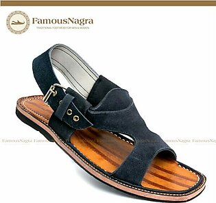 Kohati Chappal / Sandal – Gents – Suede / Sabar Leather – Navy Blue – Leather Insole – Thin Tyre sole – Art 873