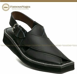 Peshawari Chappal / Sandal – Kaptaan Chappal – Gents – Genuine Leather – Black – Soft Insole – Thick Tyre sole – Art 952