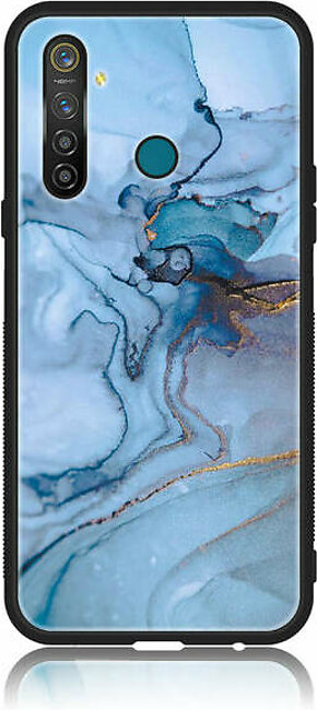 Realme 5 pro Blue Marble Series Premium Printed Glass soft Bumper shock Proof Case
