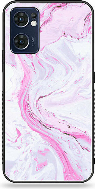 Oppo Reno 7  Pink Marble Series Premium Printed Glass soft Bumper shock Proof Case