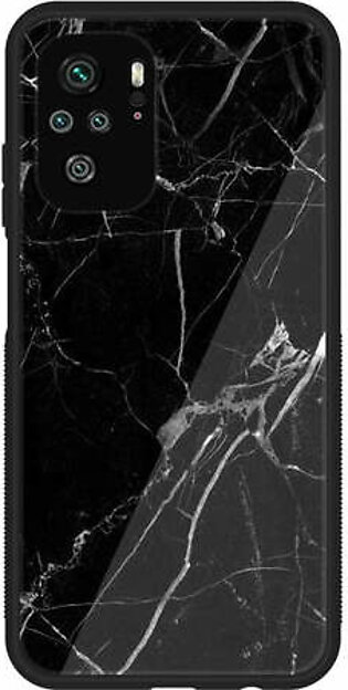 Xiaomi Redmi Note 10S - Black Marble Series - Premium Printed Glass soft Bumper shock Proof Case