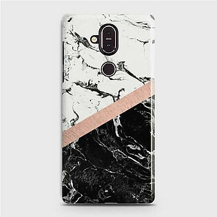 Nokia 8.1 Black & White Marble With Chic RoseGold Case