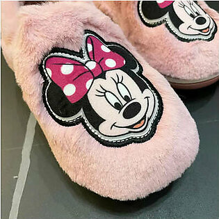 Disney Aplic Minnie Face Light Pink Fur  Warm Shoes 10639