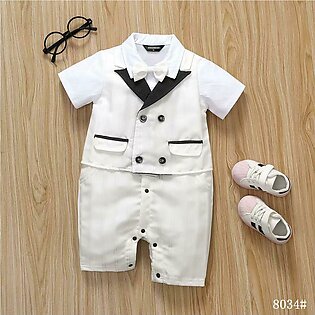 BNGB White Tuxedo Style Romper Set With Bow 10768
