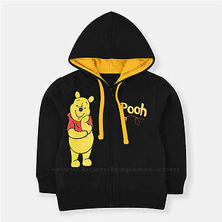 B.X Pooh Bear Print Yellow Cord Black Zipper Hoodie 8484