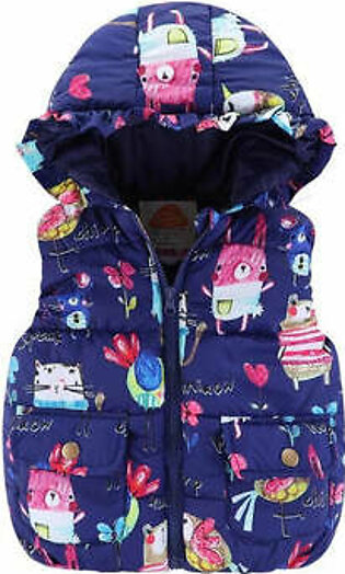 Y5 Animal & Birds Voices Sleeveless Hooded Navy Blue Puffer Jacket 7664