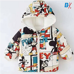 Clfusro Allover Mickey Mouse Print Cream Puffer Jacket 10117