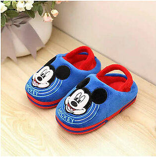 Disney Embroided Mickey Face Blue Furr Warm Slippers 10637