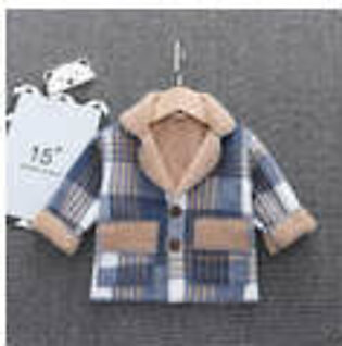 F.Happiness Square Pocket Texture Blue & Beige Warm Woolen Coat 10535