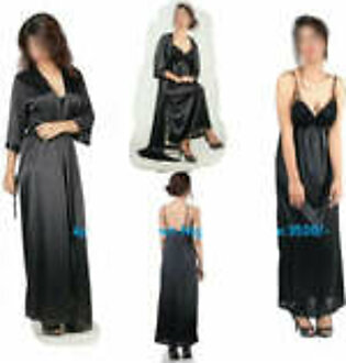 Black Silk Nighty Set Bridal Long Silk Night Gown Set Honeymoon Nighty Loungewear for Women