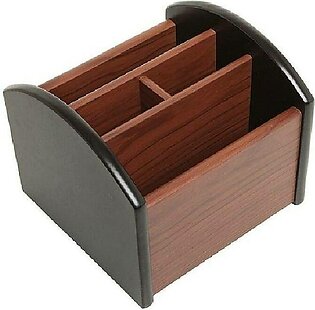 Wooden Revolving Pen Stand And Mobile Holder- Brown