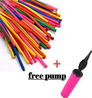 Pack Of 100 - Twist Balloons - Multicolor With Free Pump