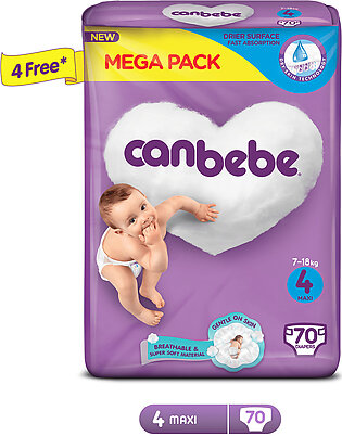 Canbebe Comfort Dry Diapers Mega Pack Maxi Size 4- 70 Pcs ( 7 to 18 kg)