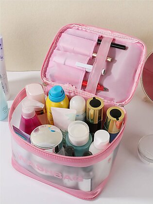 Letter Graphic Clear Square Makeup Bag