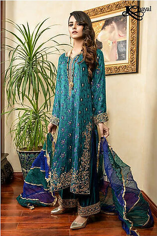Khayal By Shaista Hasan - Turquoise Jamawar With Royal Blue Culottes