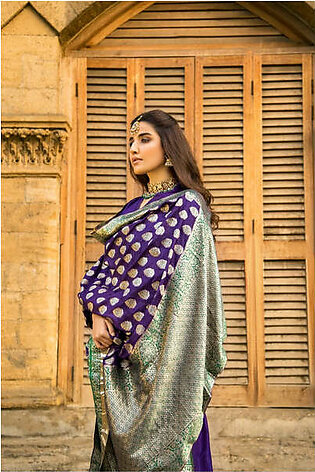 Pinktree - Royal Purple Handwoven Banarsi Silk Doshala with Royal Purple Silk Kurta Shalwar
