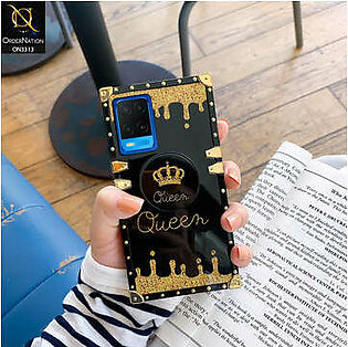 Oppo A54 4G Cover - Black - Golden Electroplated Luxury Square Soft TPU Protective Case with Holder