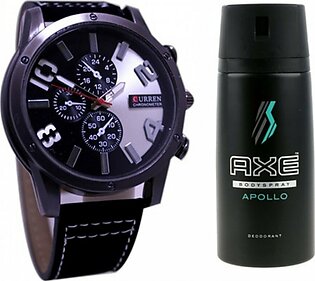 Kureshi Collections Analog Watch And Axe Apollo Body Spray For Men Pack of 2