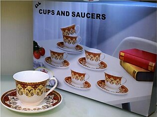Easy Shop Bone China Cups And Saucers Set - 12Pcs