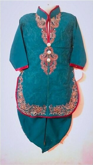 Wardrobe Desire Embroidered Kurta Shalwar For Girls - Bottle Green