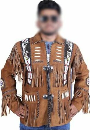 Toor Traders Handmade Western Style Fringe Leather Jacket For Men-Medium