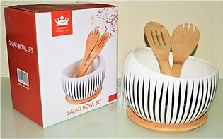 Easy Shop Salad Bowl with 2 Wooden Spoon And Stand