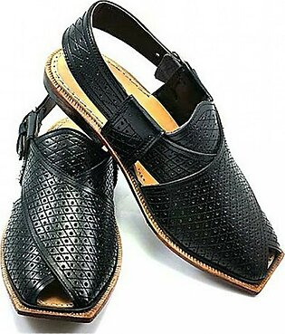 Kangaro Leather Sole Peshawari Sandal AC Black For Men (N283)