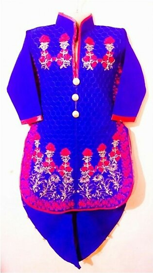 Wardrobe Desire Embroidered Kurta Shalwar For Girls - Royal Blue