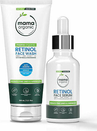 Retinol Face Wash 100ml & Face Serum 15ml For Anit-Aging, Fine Lines & Wrinkles - Natural & Toxin Free