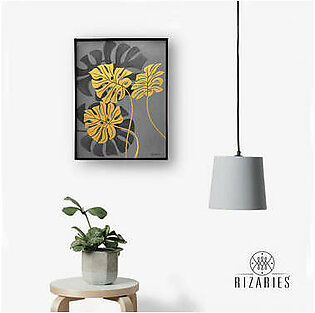 Tropical Leaves Grey Handmade Canvas Painting