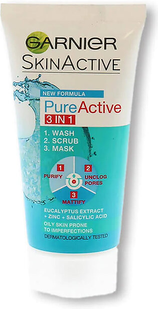 Garnier Skin Active 3-In-1 Clay Face Wash Mask Scrub 100Ml