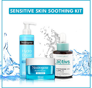 Bundle - Sensitive Skin Soothing Kit - Neutrogena Hydro Boost Gel-Cream Moisturiser 50Ml + Neutrogena Hydro Boost Water Gel Cleanser 200Ml + Conatural Niacinamide 10% + Zinc 1% - Super Activs Skin Serum