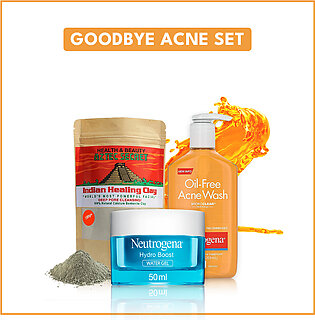 Bundle - Goodbye Acne Set - Neutrogena Oil-Free Acne Wash 269Ml + Aztec Secret Indian Healing Clay 100Gm + Neutrogena - Hydro Boost  Water Gel 50 Ml