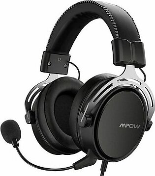 Mpow Air SE Gaming Headset with 3D Bass Surround for PS5 PC PS4 Xbox Gaming Headphones with Noise Cancelling Mic, In-Line Control, Over-Ear Soft Memory Earads, Computer Headset for Nintendo Switch – Black/Silver