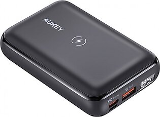 Aukey 20W 10000mAH PD Wireless Charging w Kickstand Powerbank Portable Charger for iPhone 12 11 Samsung – Black – PB-WL01S