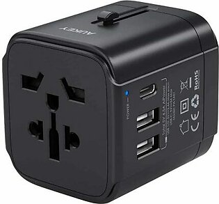 Aukey Universal Travel Adapter With USB-C and USB-A Ports – PA-TA01 – Black & White