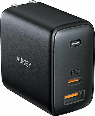 AUKEY Omnia 65W Fast Charger Dual Port USB C PD 3.0 Plus USB A Wall Charger – Black – PA-B3